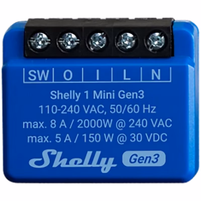 Inteligentny moduł sterowania Shelly 1 Mini Gen3 Wi-Fi Bluetooth suchy styk, 1 szt.