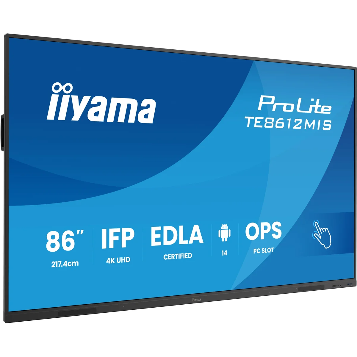 Monitor interaktywny iiyama TE8612MIS-B4AG 86″ IPS LED 4K 8/128GB iiware13e, Android14 EDLA, WiFi6, Lan, DMS, 24/7 TE8612MIS-B4AG