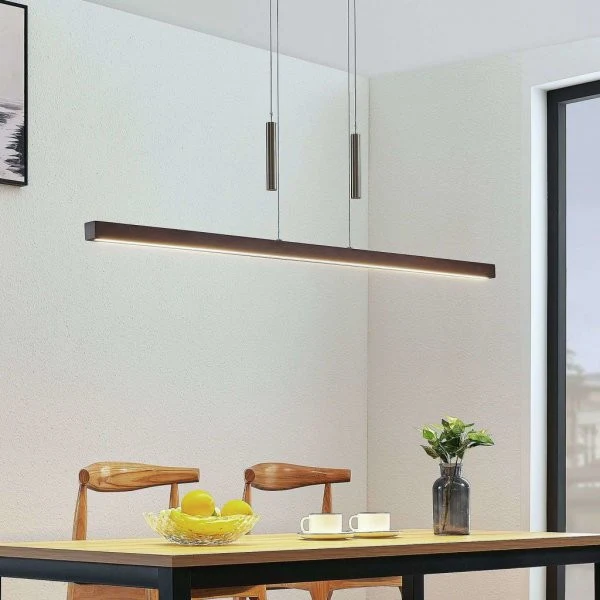 Drewniana lampa wisząca LED Tamlin, ciemnobrązowa