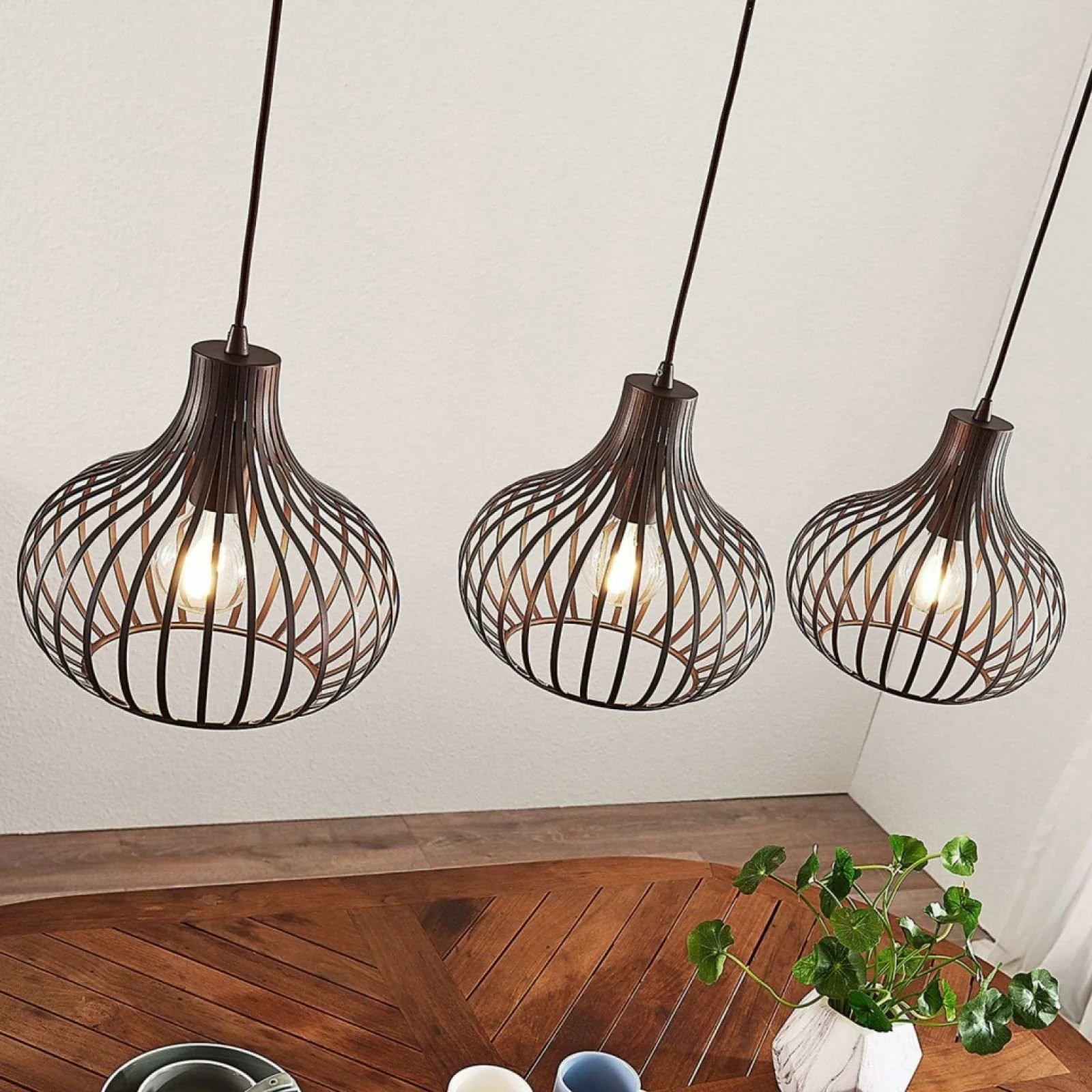 Lampa wisząca Lindby Frances, brązowa, 3-punktowa