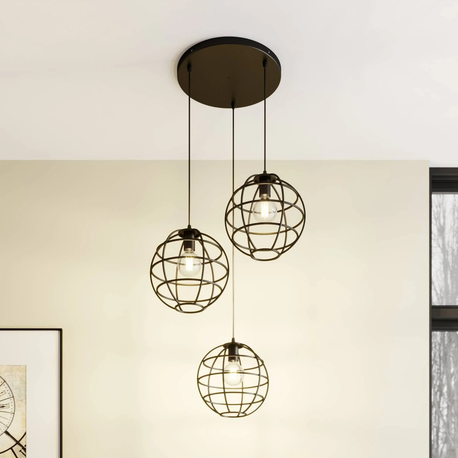 Lampa wisząca Bekira, trzypunktowa, kompletna