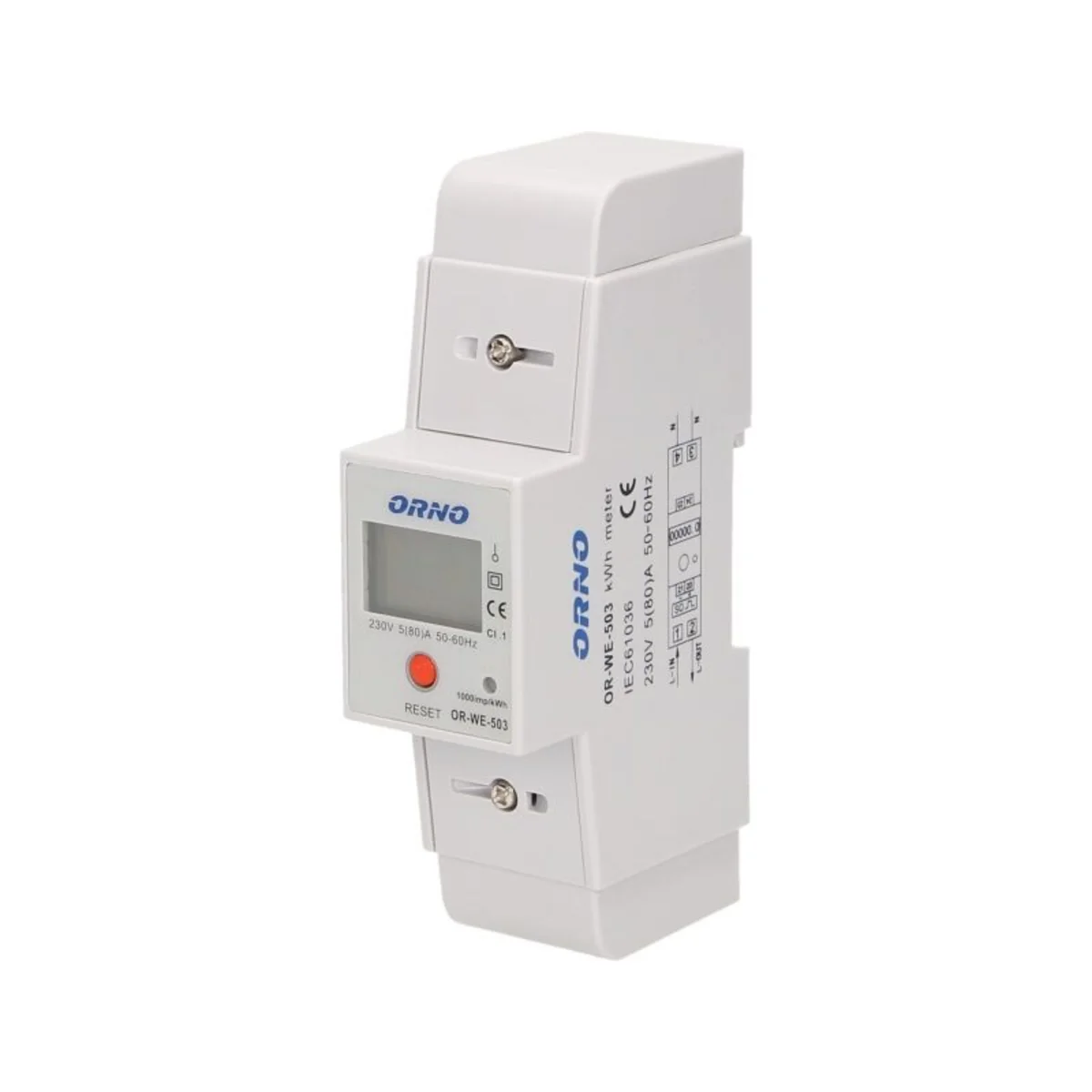 Wskaźnik zużycia energii elektrycznej 1-fazowy, 80A 230V IP20, dodatkowy wskaźnik, wyjście impulsowe, biały OR-WE-503