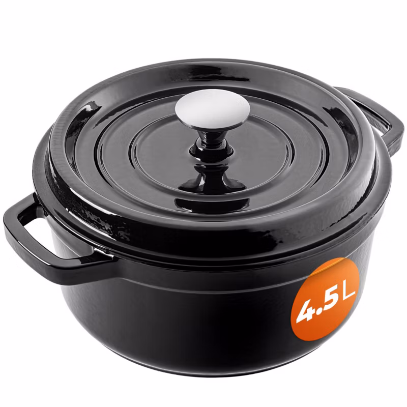 Garnek KADAX Żeliwny 4,5l Emaliowany Z Pokrywą Indukcja Gaz Czarny 23cm 1 szt.