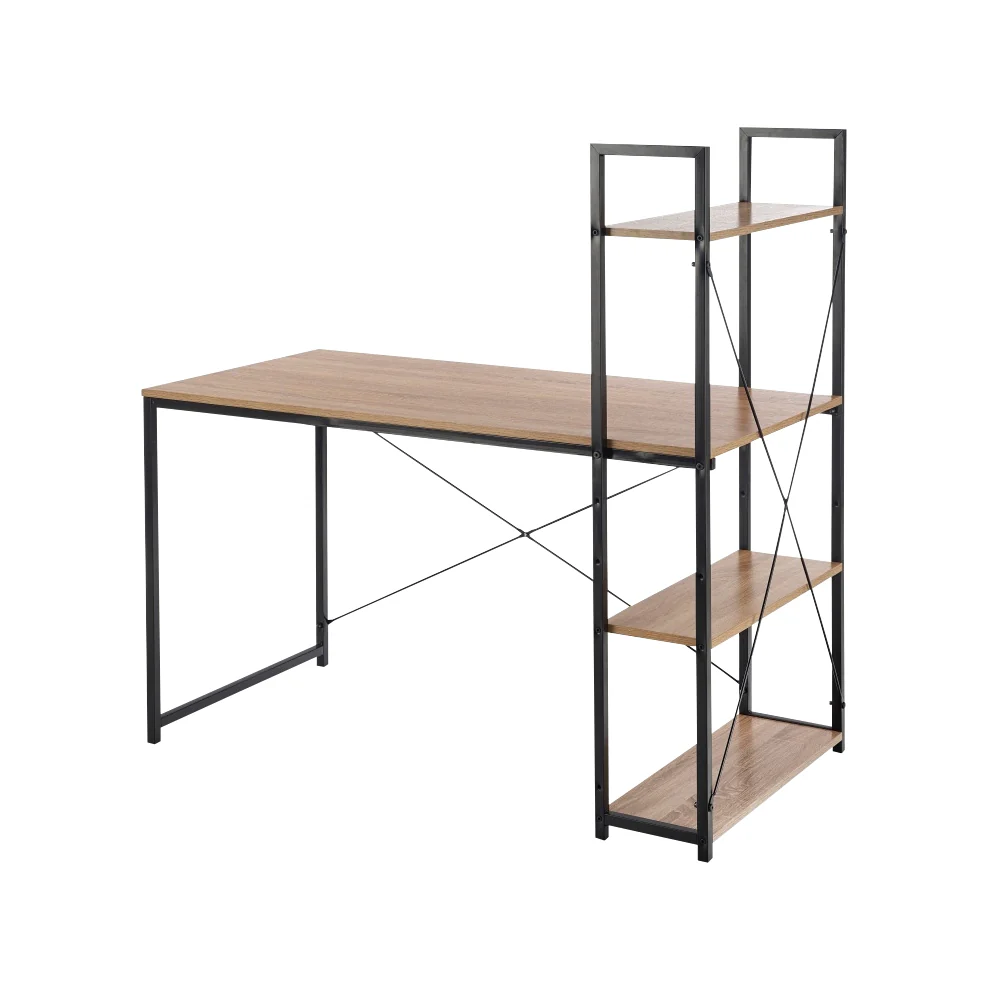 Biurko Lomise 120×60 cm z regałem dąb sonoma – czarny