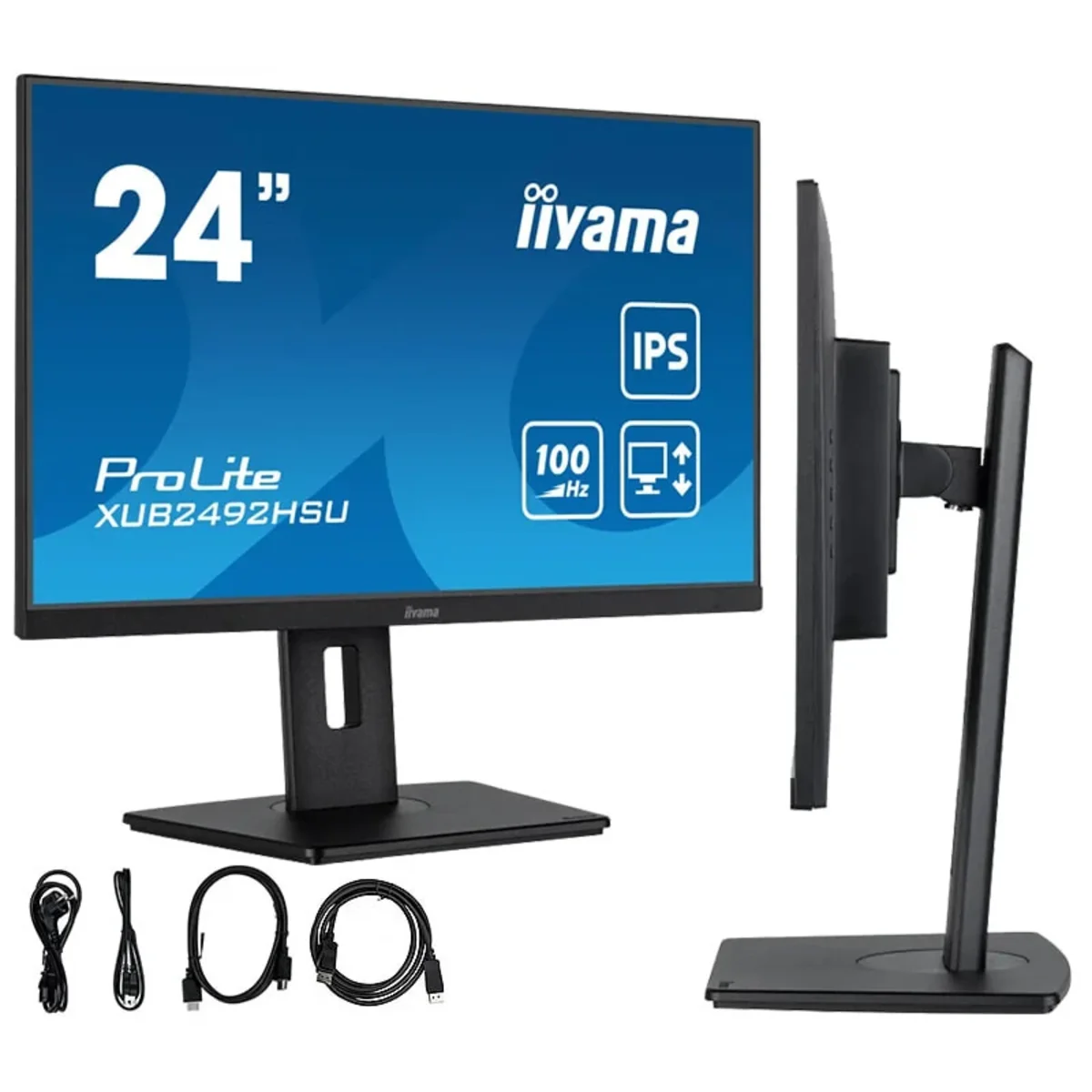 Monitor iiyama ProLite XUB2492HSU-B6 24″ IPS LED 100Hz 0,4ms /HDMI, DisplayPort, hub USB/ HAS, FlickerFree XUB2492HSU-B6