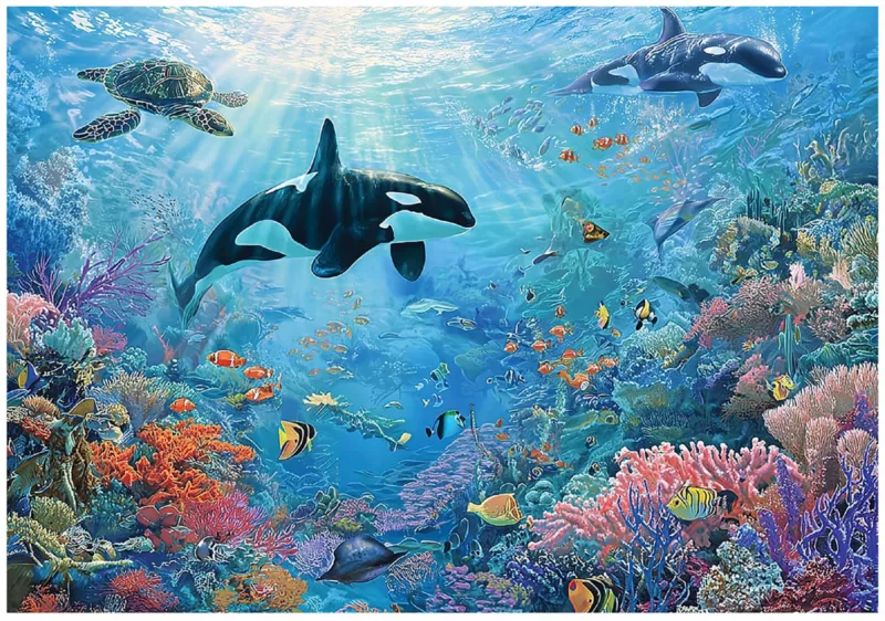 Fototapeta WALLARENA Dla Dzieci Na Flizelinie Ocean Orka Rafa Koralowa Niebieski 350×250 cm 16108VX7 1 szt.
