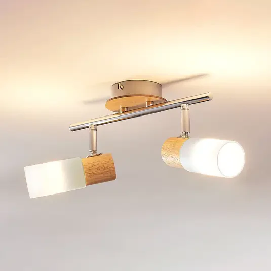 Reflektor LED drewniany Christoph, 2 żarówki