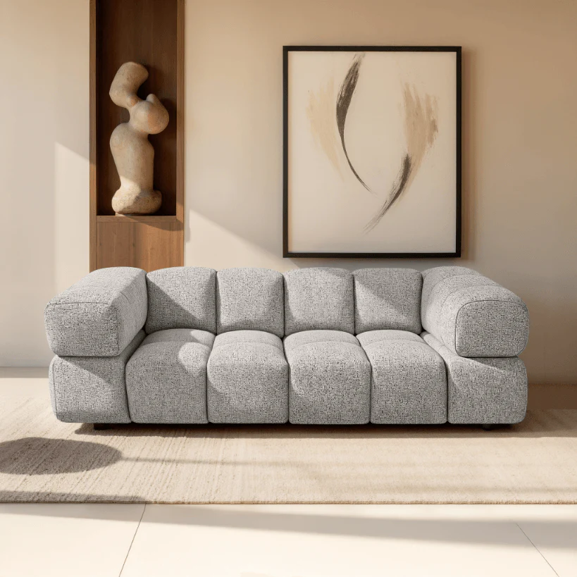 Design-Sofa 3-Sitzer TONDO PUENTE 06 – Strukturstoff in Bouclé-Optik – Wellenförmiges Design – Beige