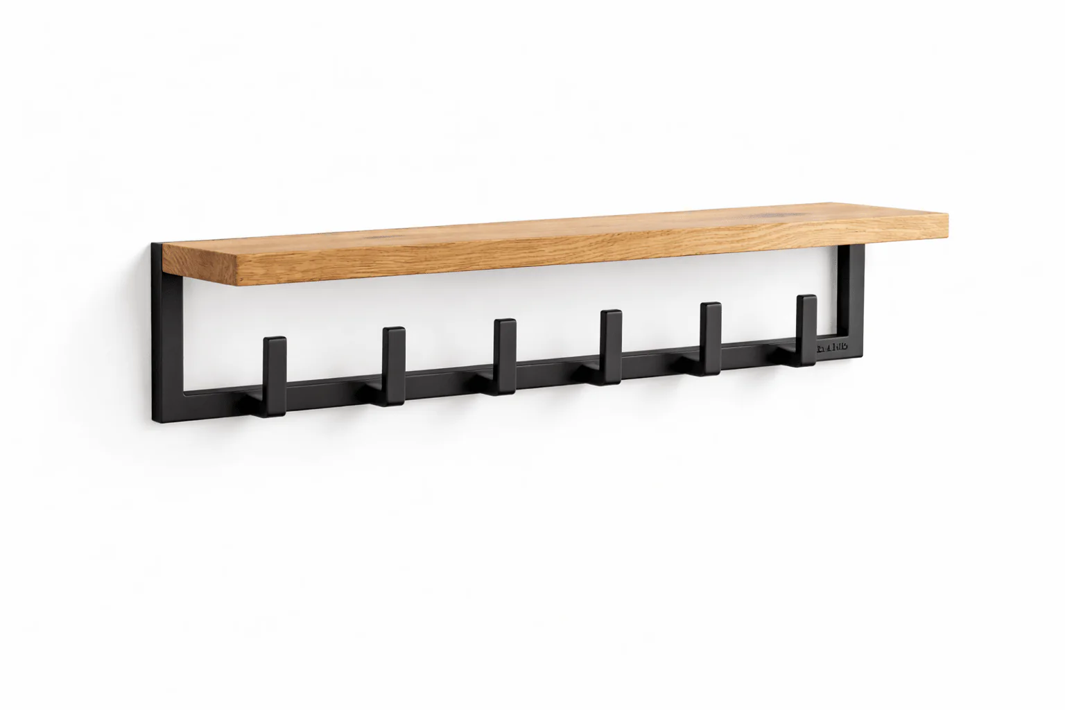 Wieszak ścienny z półką loft 60 cm 6 haków dąb i metal