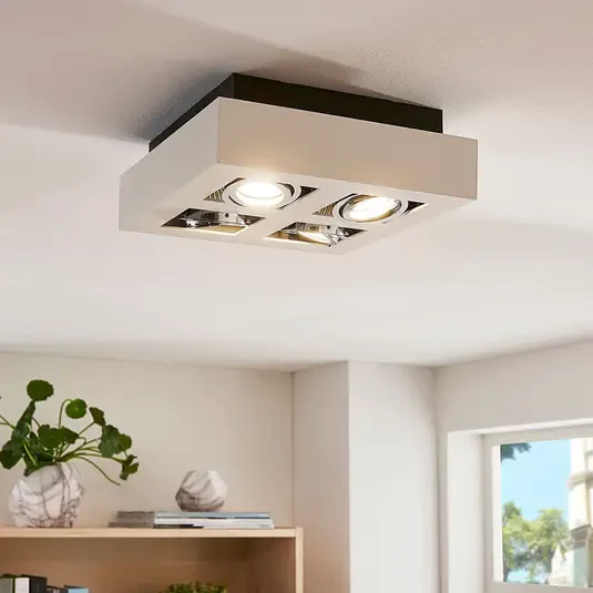Kwadratowa lampa sufitowa LED Vince, biała, 4 żarówki.