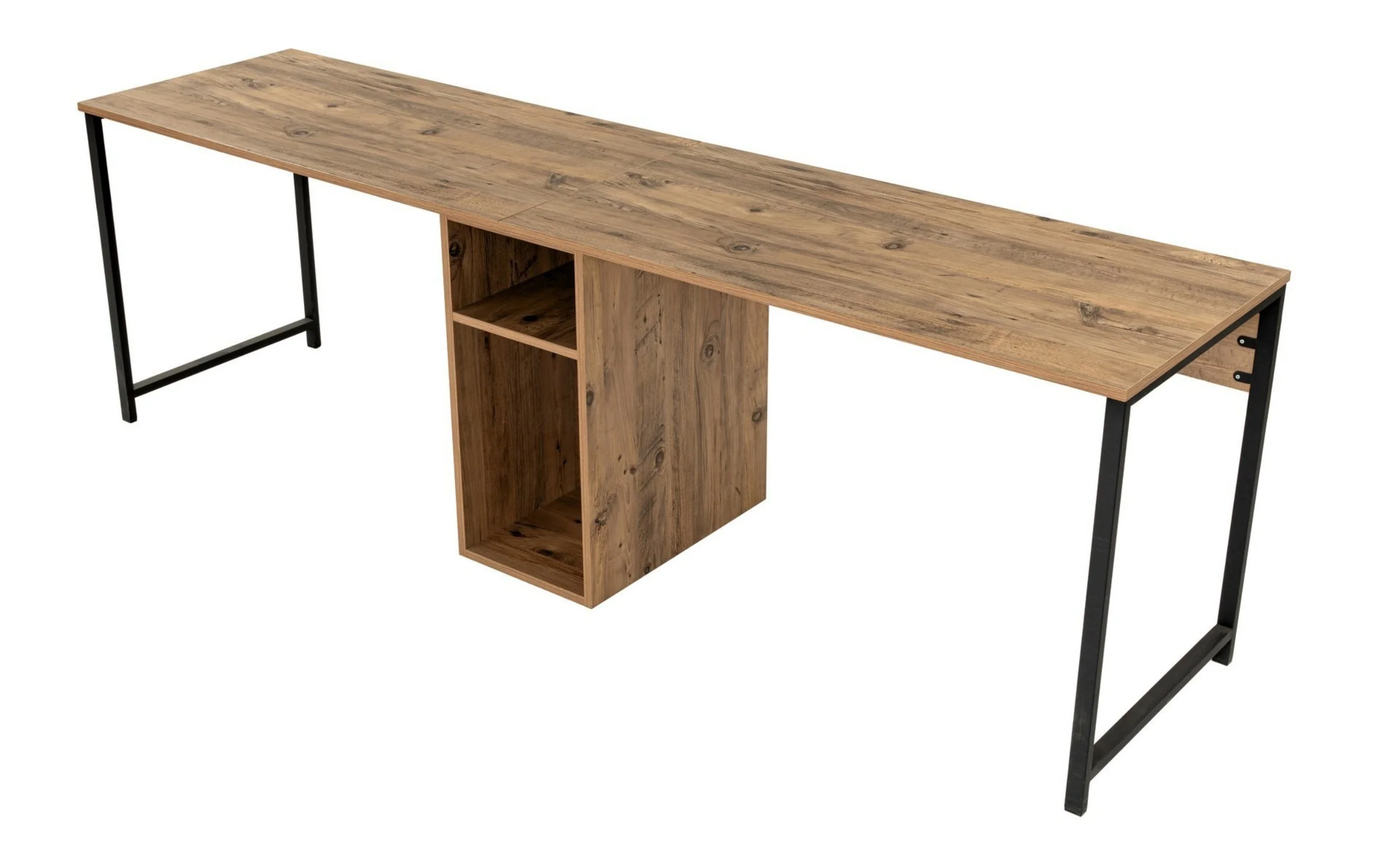 Biurko dwuosobowe Obvity 240×60 cm z półkami sosna