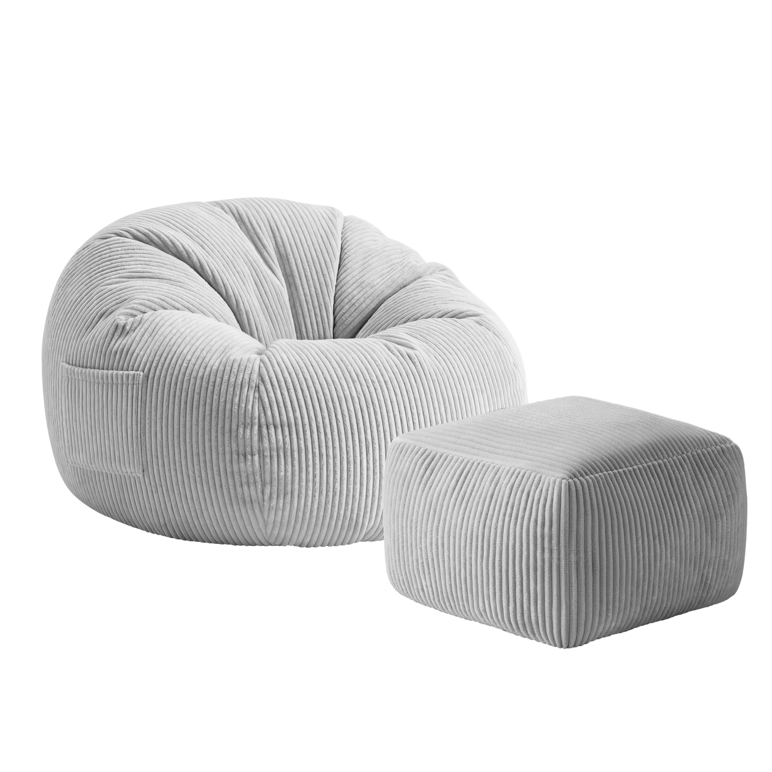 Fotel pufa sztruksowa z podnóżkiem Mark Adler Comfy 3.0 Grey