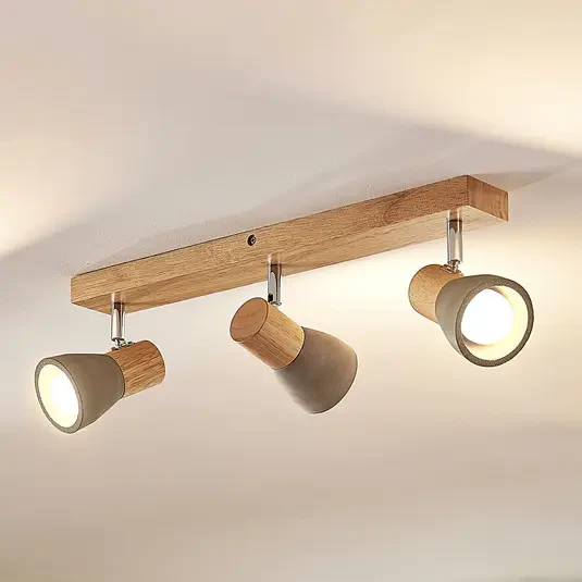 Reflektor LED Filiz z drewna i betonu, 3-punktowy, długi