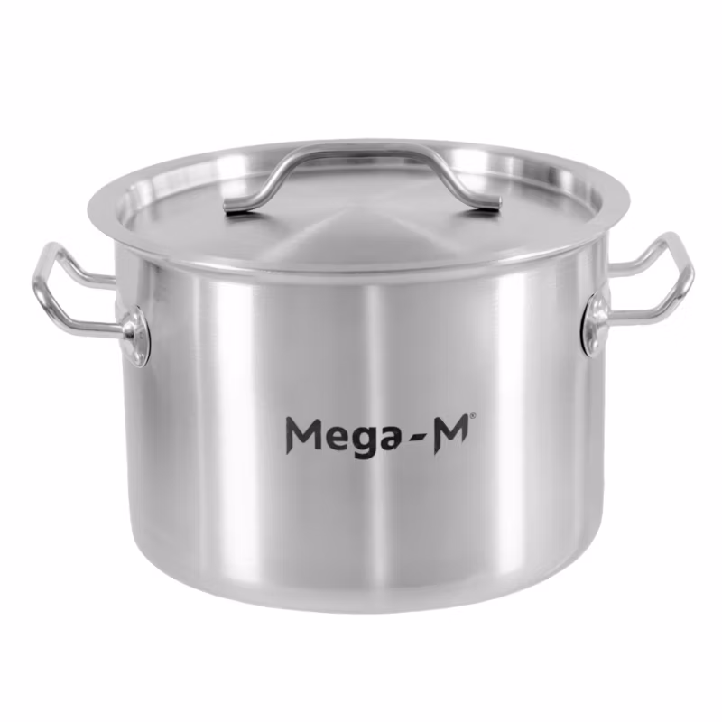 Garnek gastronomiczny niski ze stali nierdzewnej Mega-M Standard z pokrywką 8l 28×13 cm 1szt.
