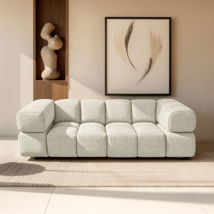 Design-Sofa 3-Sitzer TONDO PUENTE 03 – Strukturstoff in Bouclé-Optik – Wellenförmiges Design – Creme