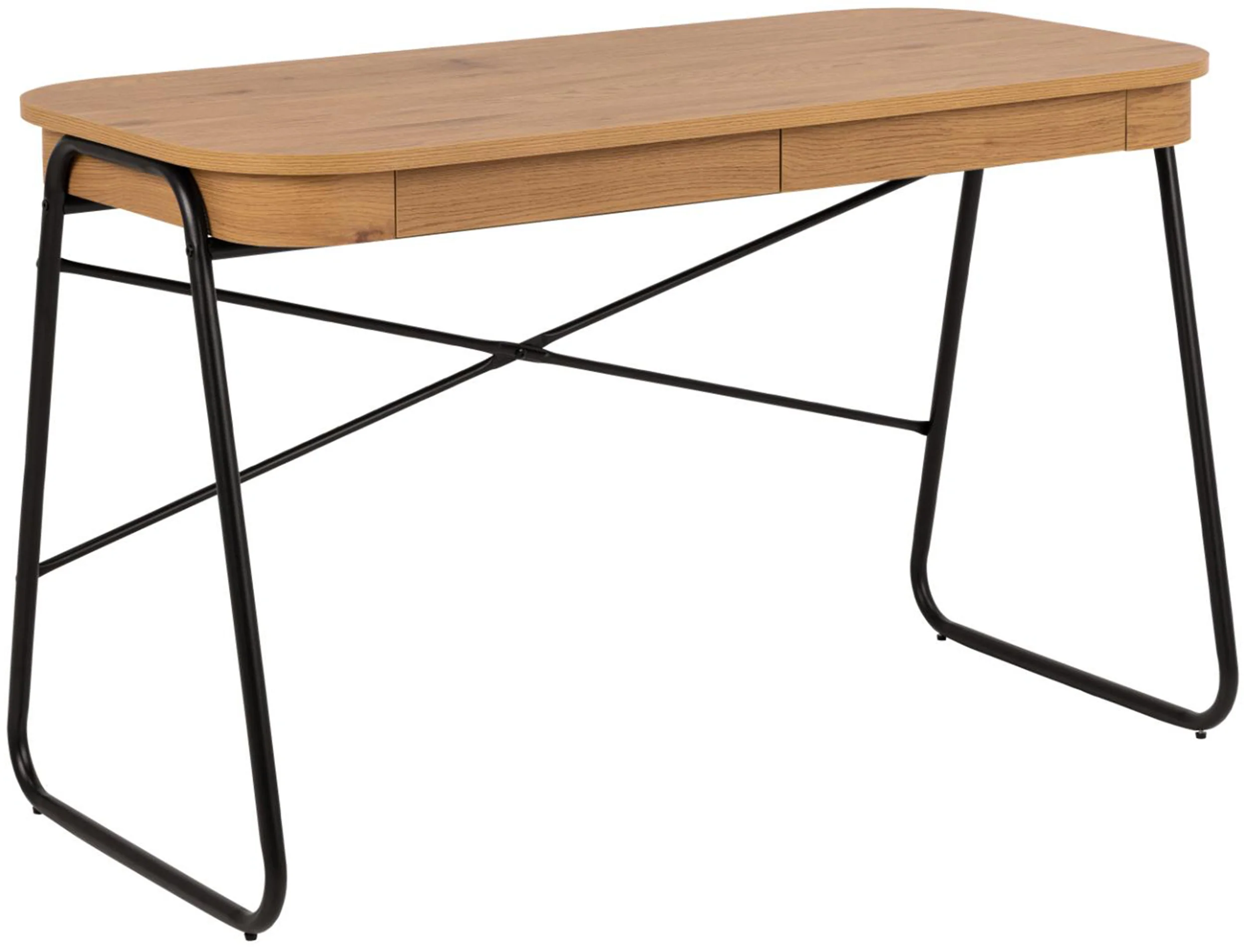 Biurko Lizeno 120×60 cm z dwoma szufladami na czarnej metalowej podstawie naturalny mat
