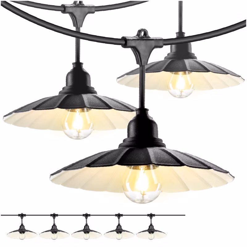 Girlanda ogrodowa 5m + żarówki LED Kobi + 5x klosz czarny 1kpl.