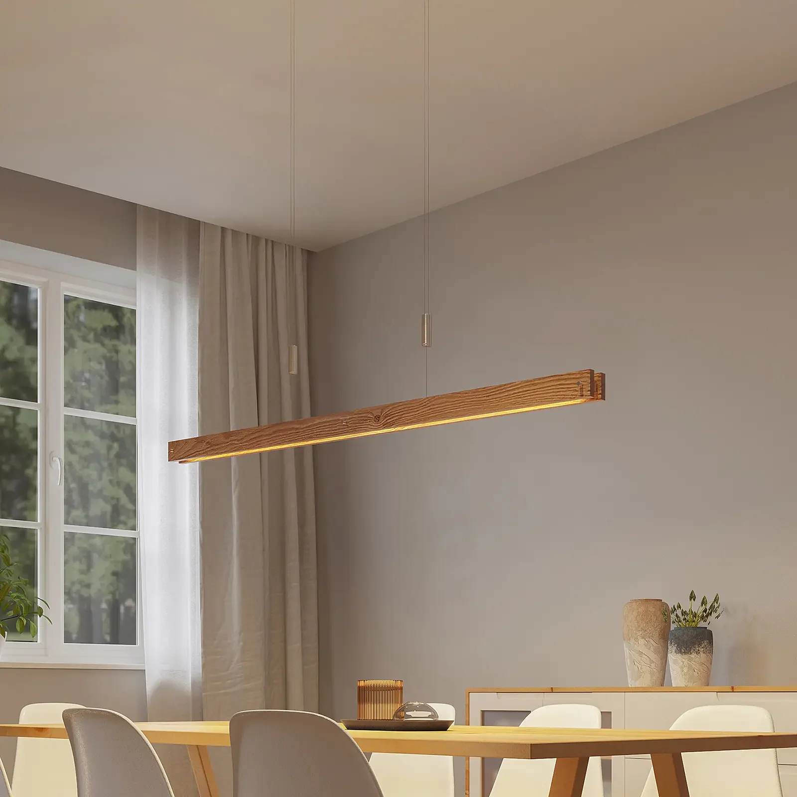 Drewniana lampa wisząca LED Lindby Alimara, 138 cm