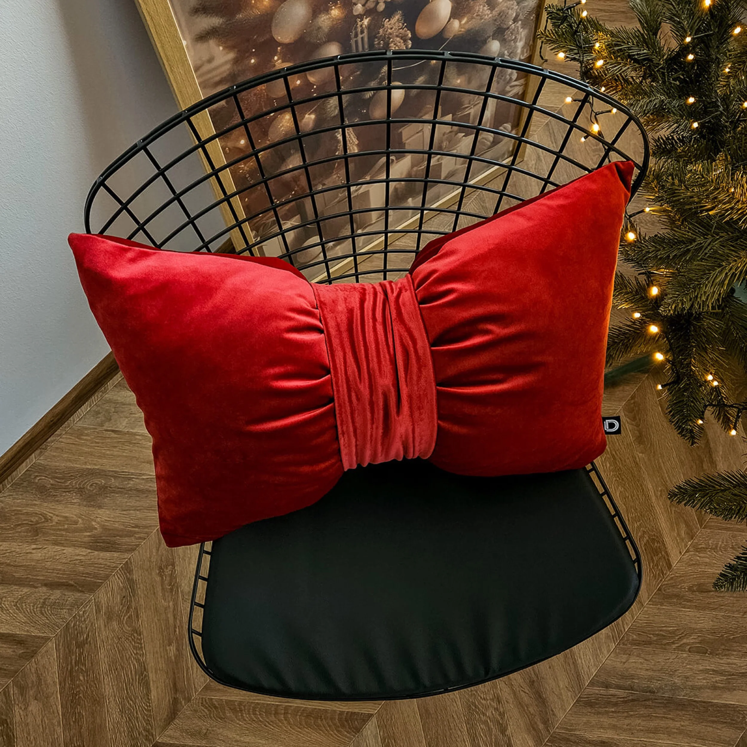 Poduszka XMAS 60×40 cm kokarda czerwona