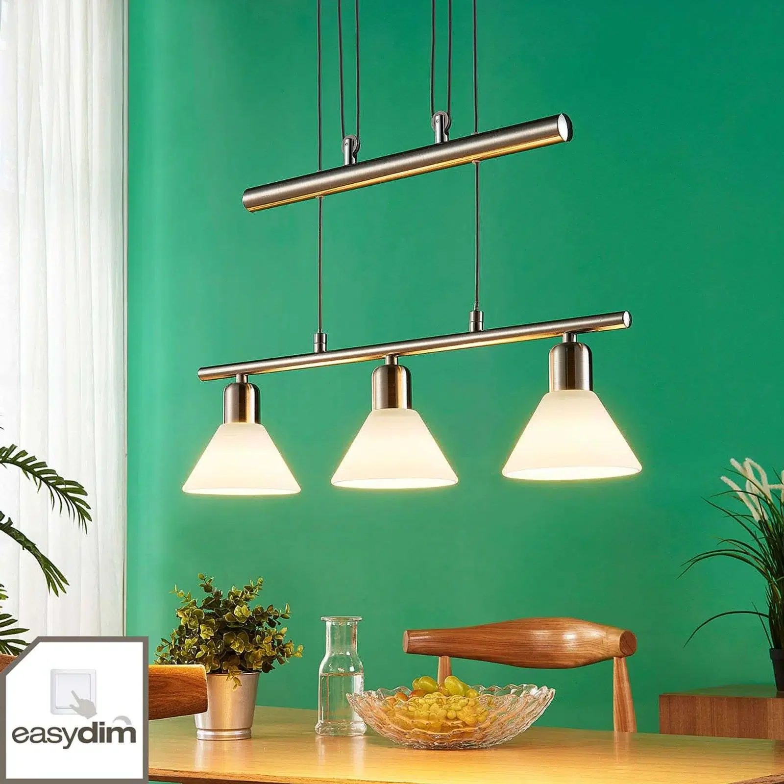 Lampa wisząca LED Eleasa, easydim 3 żarówki, nikiel