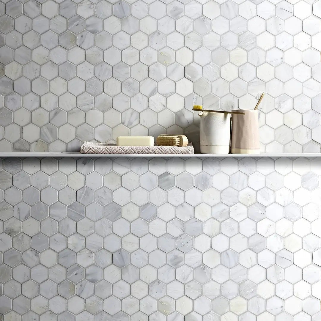 Carrara Natural Marble Large Hexagonal Mosaic tiles 32.5×31x1cm
