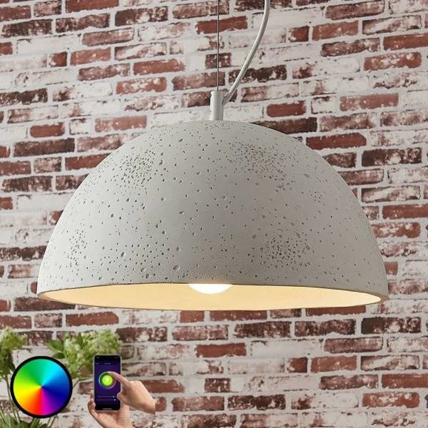 Lindby Smart lampa wisząca z betonu Carolle, RGB LED