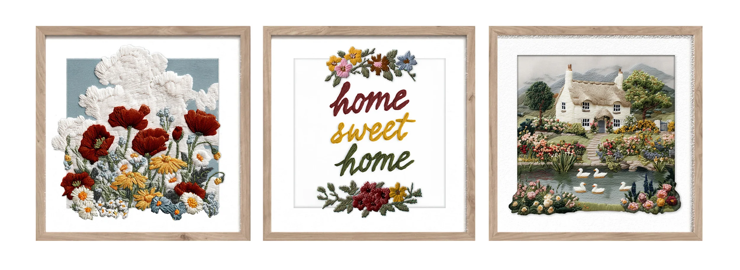 Zestaw trzech obrazów z elementami 3D Sweet Home 30×30 cm