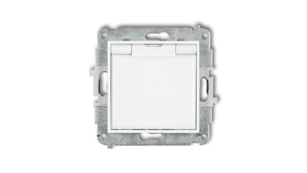 ICON Mechanizm gniazda bryzgoszczelnego z uziemieniem 2P+Z (klapka biała, przesłony torów prądowych) biały IGPB-1zp