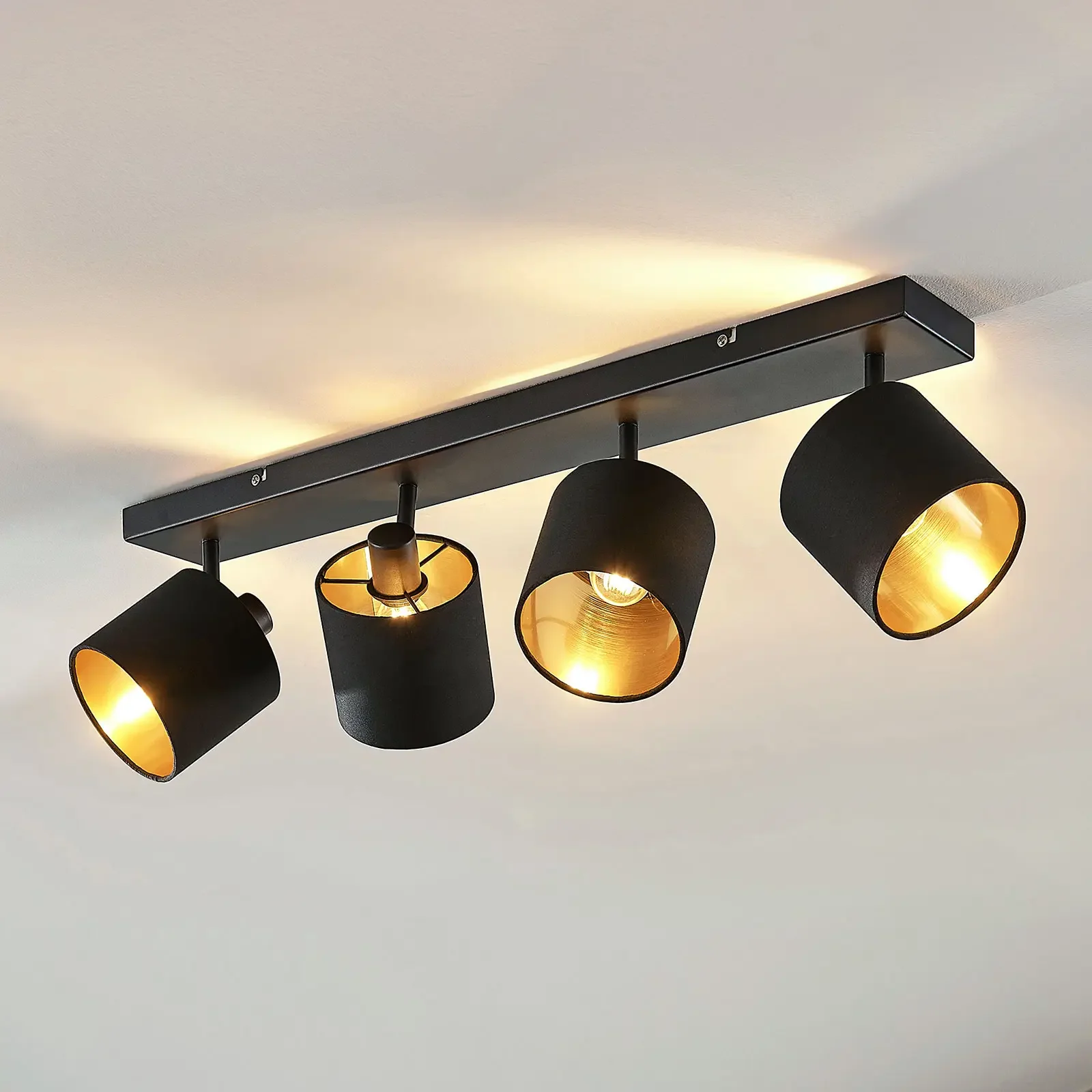 Lampa sufitowa materiałowa Vasilia, czarno-złota, 4 żarówki