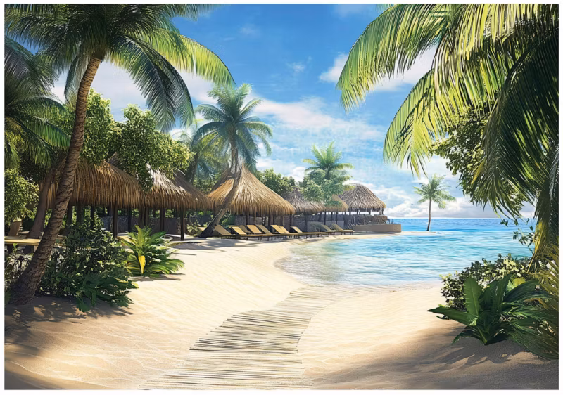 Fototapeta Morze 3D Plaża Palmy Hawaje Do Salonu Sypialni Kuchni WALLARENA 400×280 cm Tapeta Na Flizelinie 1 szt.
