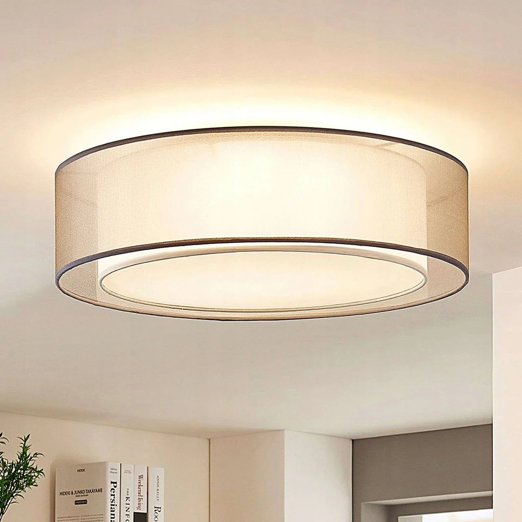 Lampa sufitowa Amon z tkaniny, ściemnialna, szara