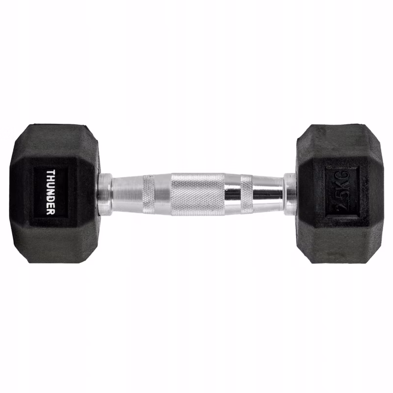Hantla hexagonalna 2,5 kg THUNDER HEXAGONAL-DUMBBELLS-2,5KG gumowana stalowa profesjonalna 1szt.