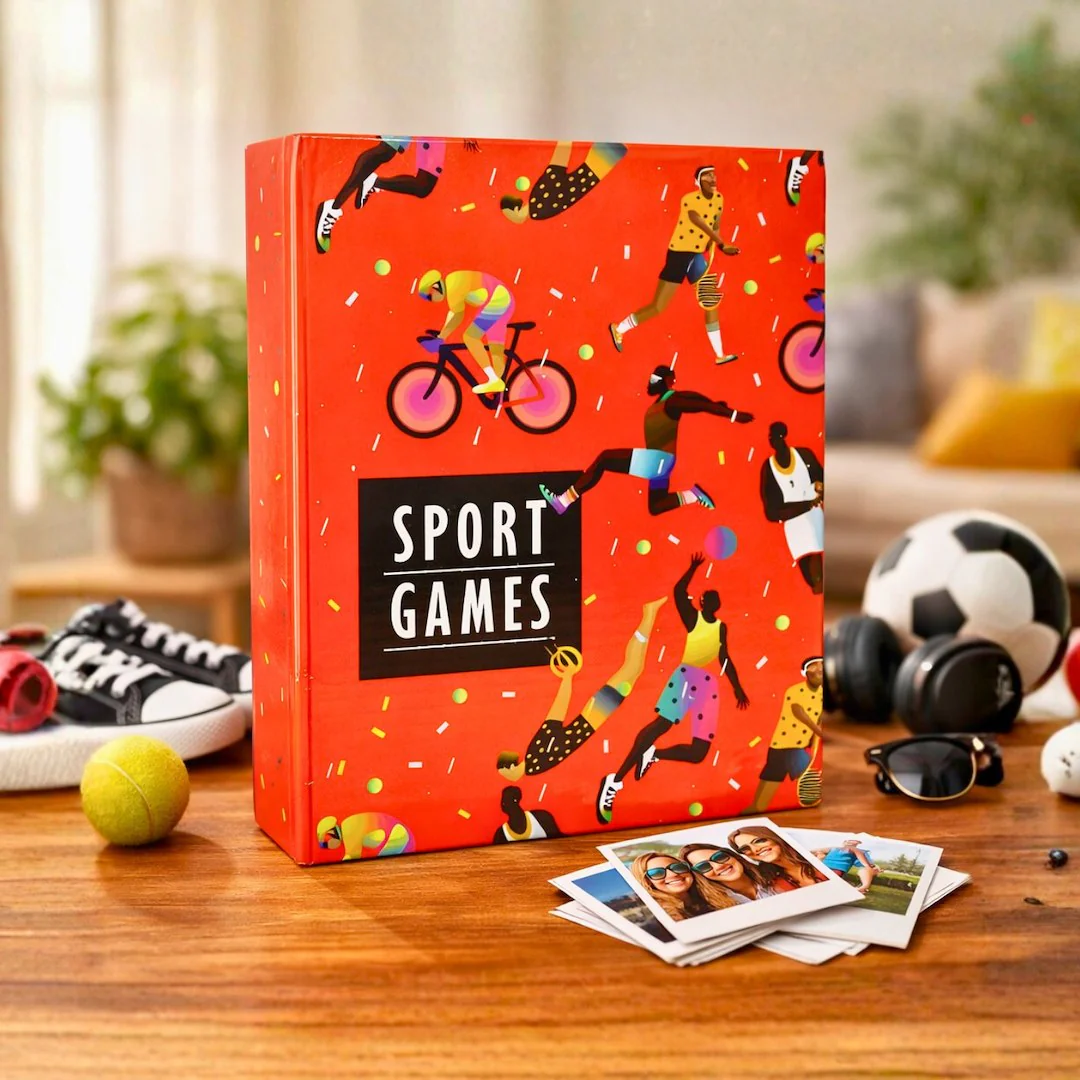 Album kieszeniowy klejony 10×15 cm na 200 zdjęć, sportowa okładka Sport Games czerwona – GEDEON (DPH46200SPORTGAMES-1)
