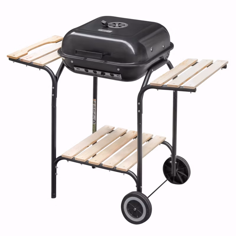 Grill Ogrodowy Węglowy Mega-M Mobilny Z Drewnianymi Półkami 1szt.