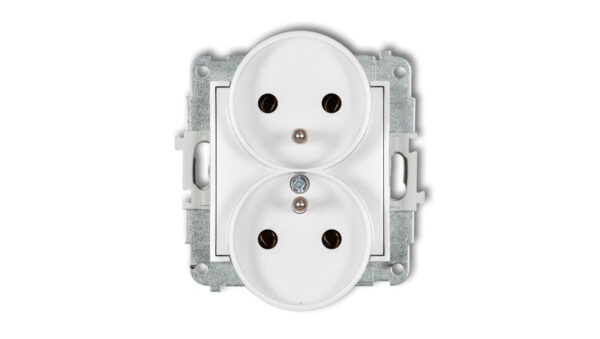 ICON Mechanizm gniazda podwójnego do ramki z uziemieniem 2x(2P+Z) (bez przesłon torów prądowych) biały IGPR-2z