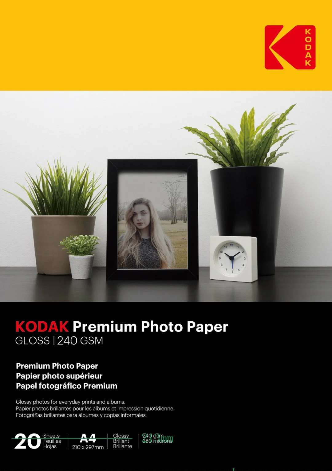 Papier fotograficzny błyszczący Kodak Premium 240 g/m2 / A4 / 21×29,7cm / 20 szt / 740093