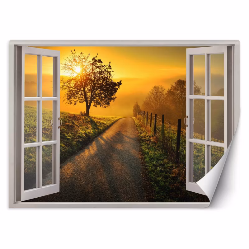 Fototapeta Feeby Widok z okna zachód słońca krajobraz 140×100 1 szt