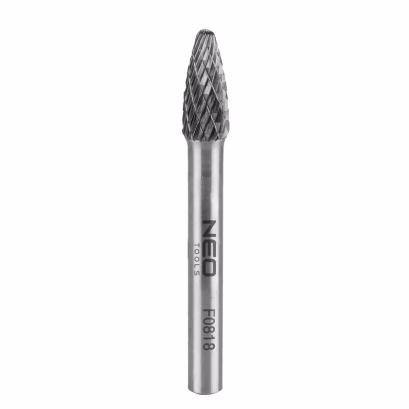 Frez do metalu NEO TOOLS HM, typ F (ostrołukowy zaokrąglony), 8 x 18 mm, trzpień 6 x 45 mm 1 szt