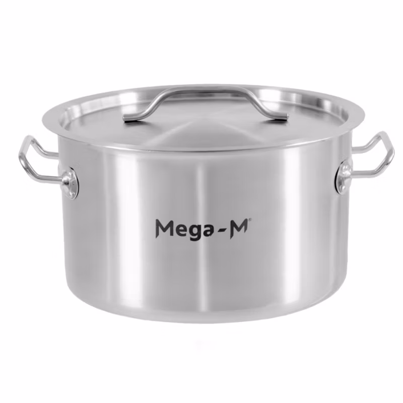 Garnek gastronomiczny niski ze stali nierdzewnej Mega-M Standard z pokrywką 12l 30×18 cm 1szt.