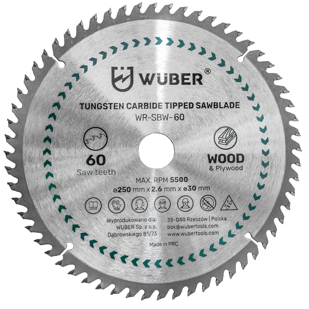 Tarcza do drewna widiowa 250×30 mm 60 zębów WUBER