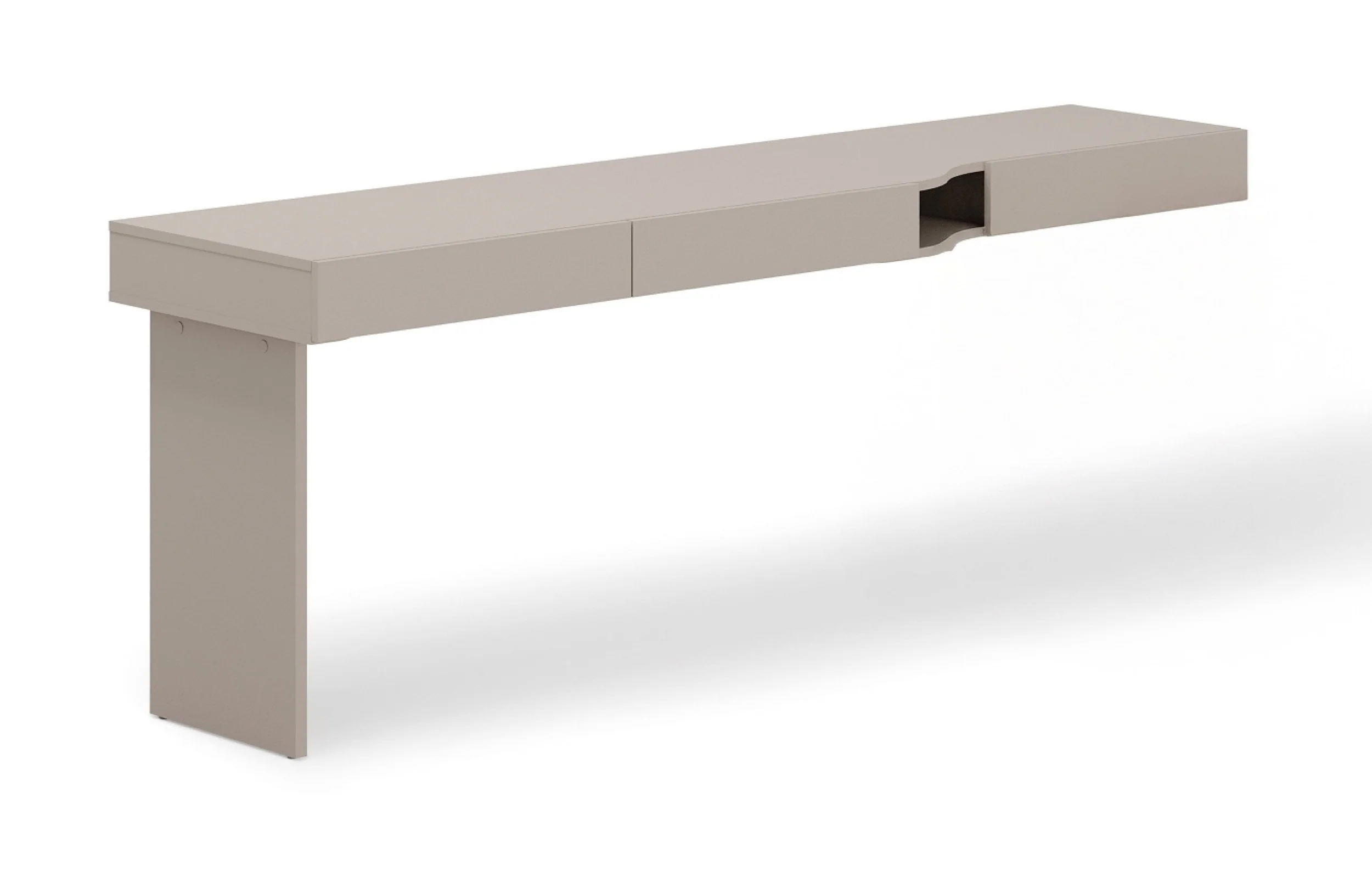 Biurko młodzieżowe lewe Woow z trzema szufladami i wnęką 210 cm szampański/clay grey