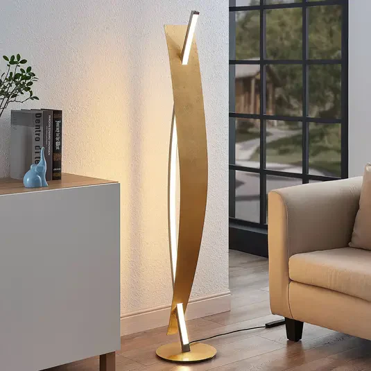 Elegancka lampa podłogowa LED w kolorze złotym Maria