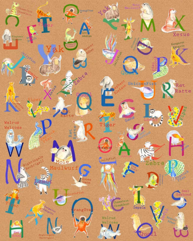 fototapeta Sanders & Sanders zwierzęta alfabetycznie wielokolorowym 200 x 250 cm – 1 rol.