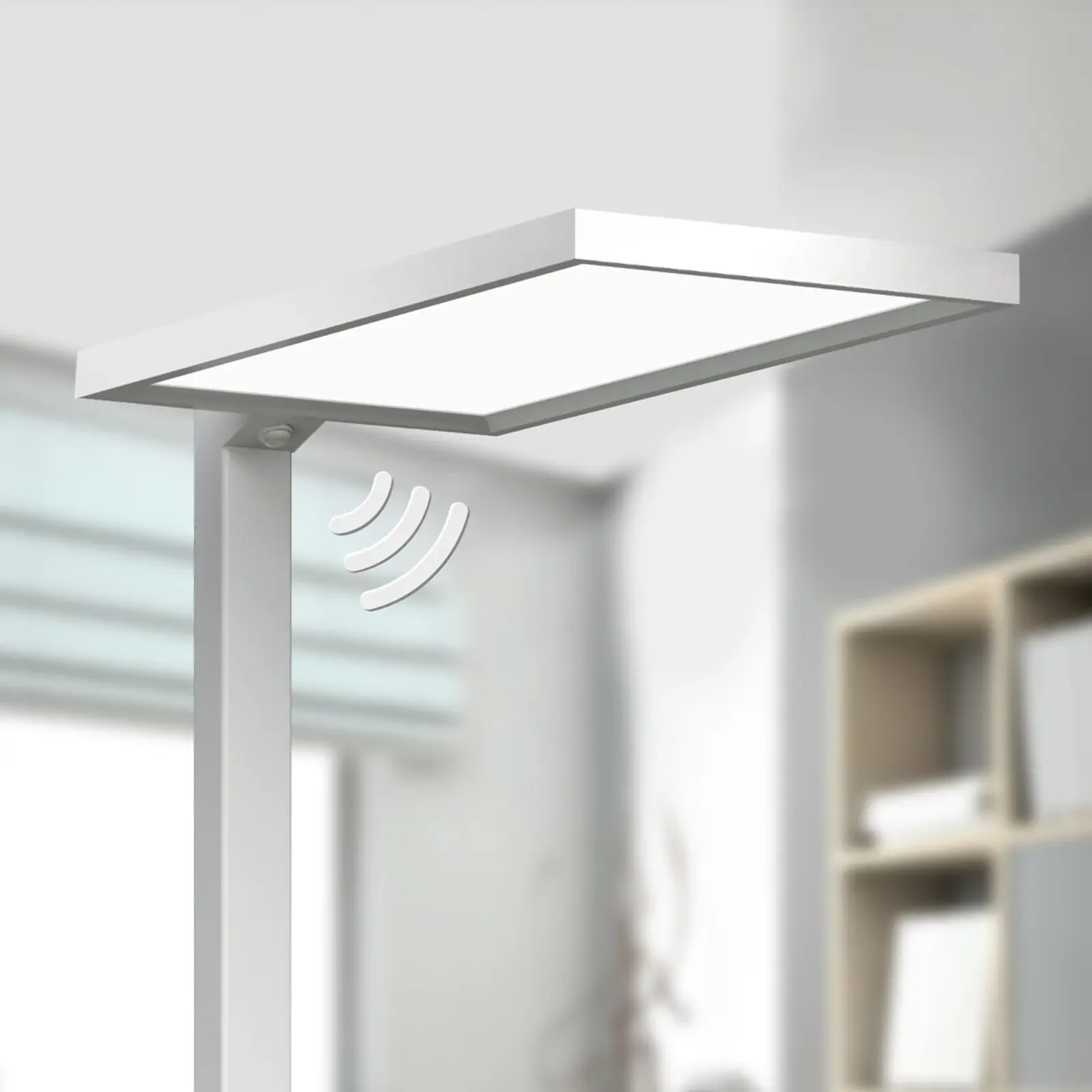 Srebrna lampa stojąca LED do biura Dorean