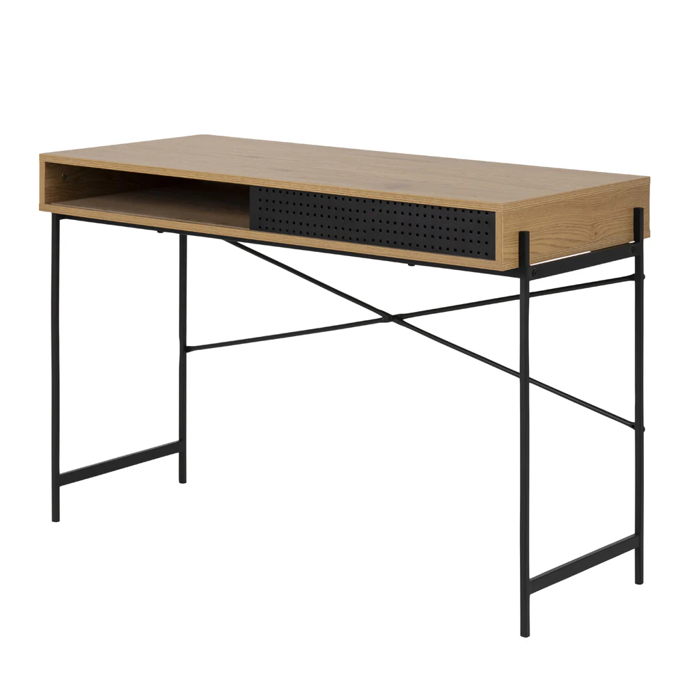 Biurko industrialne Duffman 110×50 cm ze schowkiem pod blatem naturalne