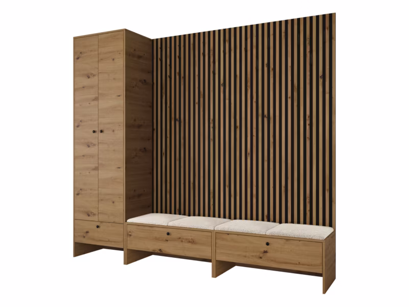 Garderoba MIRJAN 24 Balma VI dąb artisan/czarny/beżowa bukla 1 kpl.