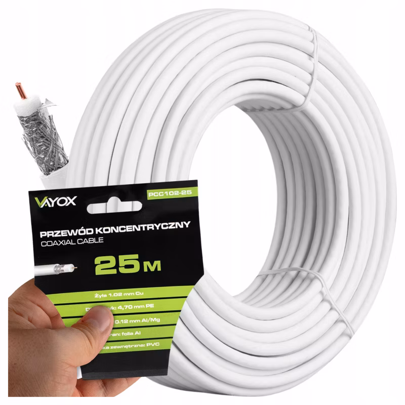 Kabel koncentryczny Vayox PCC102-25 antenowy Cu 75 Ohm 25m 1 szt.