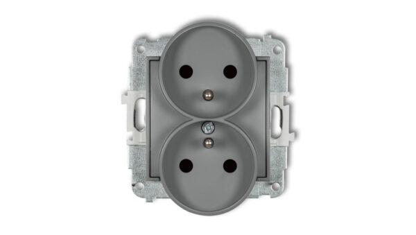 ICON Mechanizm gniazda podwójnego do ramki z uziemieniem 2x(2P+Z) (przesłony torów prądowych) szary mat 27IGPR-2zp