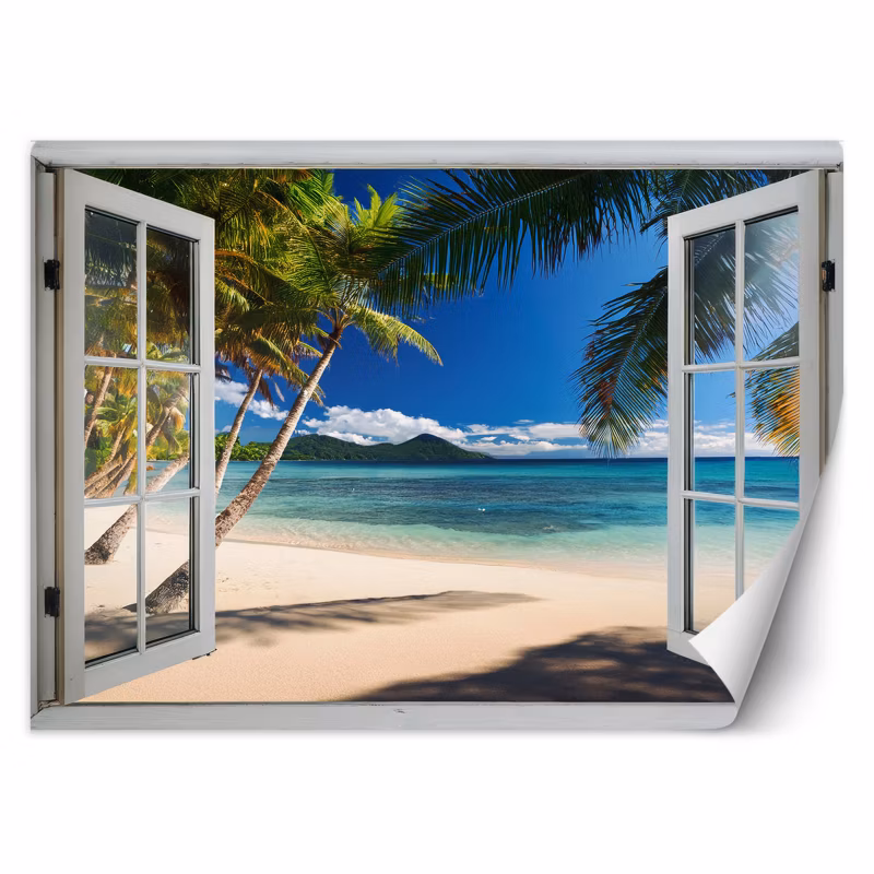 Fototapeta Feeby Widok z okna Palmy Plaża Tropikalna 400×280 1 szt