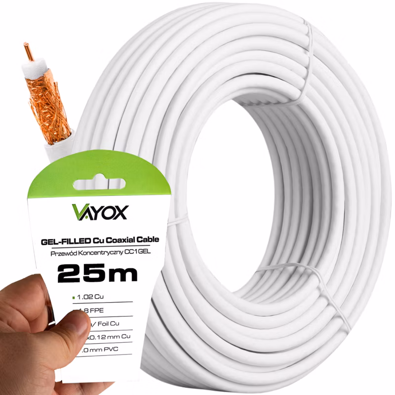 Kabel koncentryczny Vayox CC1-25 antenowy Cu 75 Ohm 25m 1 szt.